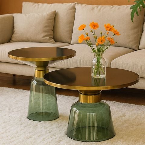 Bàn Trà Đôi Mặt Kính VS36 màu xanh
