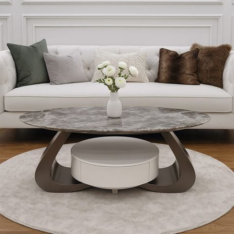 Bàn trà phòng khách Curve AK2060 sang trọng mặt đá tinh thể Laviehome
