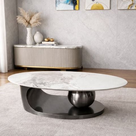  Bàn Trà Oval Mặt Đá Ceramic 