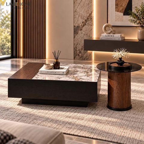  Bàn Trà Đôi Mặt Đá Kính TNBT2609 