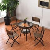  Bàn Sân Vườn Mặt Kính Đen VS09 – Thiết Kế Tròn Tinh Tế Cho Không Gian Ngoài Trời 