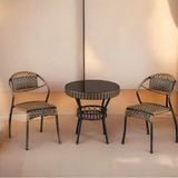  Bàn Sân Vườn Mặt Kính Đen VS09 – Thiết Kế Tròn Tinh Tế Cho Không Gian Ngoài Trời 