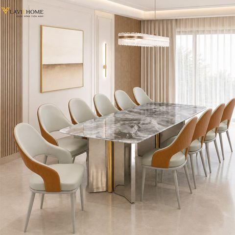  Bộ Bàn Ăn Mặt Đá 10 Ghế HAK28 + Ghế Alix HAG15 