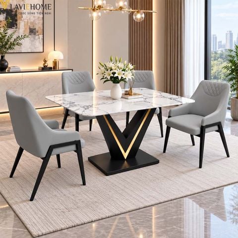  Bộ Bàn Ăn Mặt Đá 4 Ghế ACC005 + Ghế Lucas HAG14 