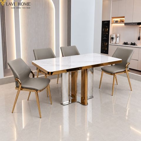 Bộ Bàn Ăn Mặt Đá 4 Ghế HAK99 + Ghế Zoy HAG71 