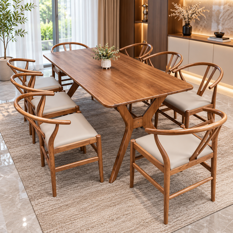  Bộ Bàn Ghế Ăn Gỗ HTBA10 + Ghế Wishbone LHG03 