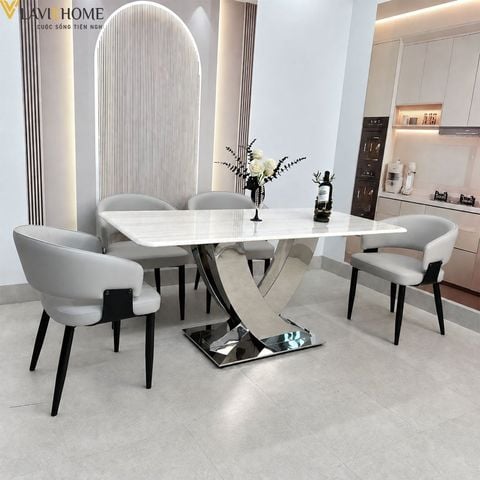  Bộ Bàn Ăn Mặt Đá 4 Ghế HAK91 + Ghế Duke HAG54 
