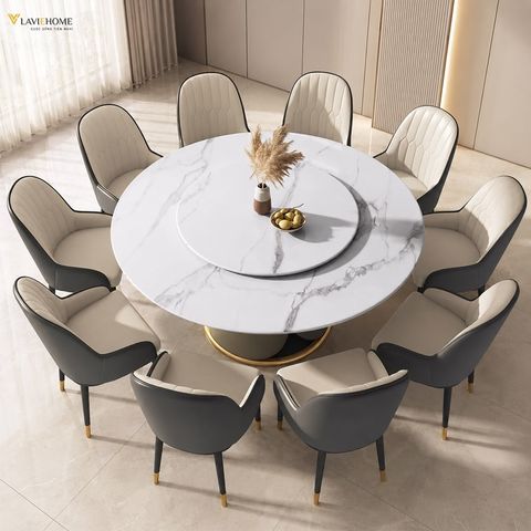  Bộ Bàn Ăn Tròn Xoay Mặt Đá 10 Ghế DPBA7 + DPA28B 