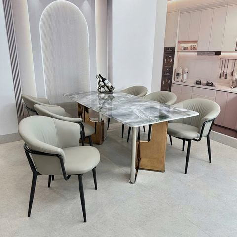  Bộ Bàn Ăn Mặt Đá HAK80 + Ghế Diva HAG58 Đá Thạch Anh 