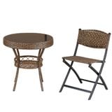  Bàn Sân Vườn Mặt Kính Đen VS09 – Thiết Kế Tròn Tinh Tế Cho Không Gian Ngoài Trời 