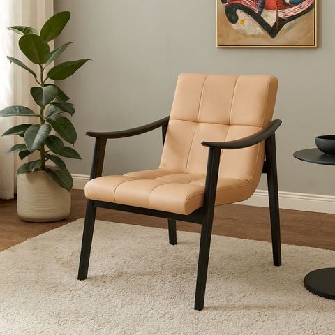 ghế da kem thư giãn khung đen có tay vịn