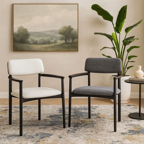 ghế cafe khung đen nệm vải trắng và xám