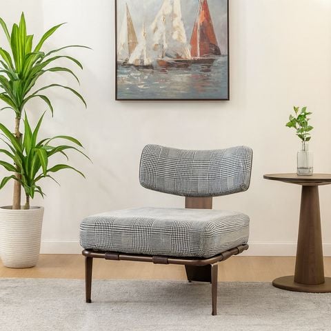 ghế thư giãn chân sắt bọc vải nỉ caro xám