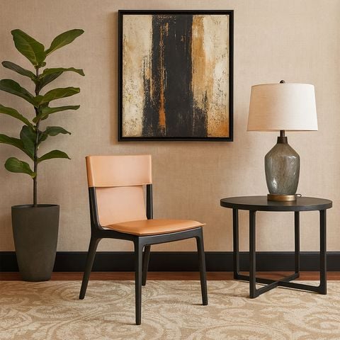 ghế da màu kem cam khung đen hiện đại