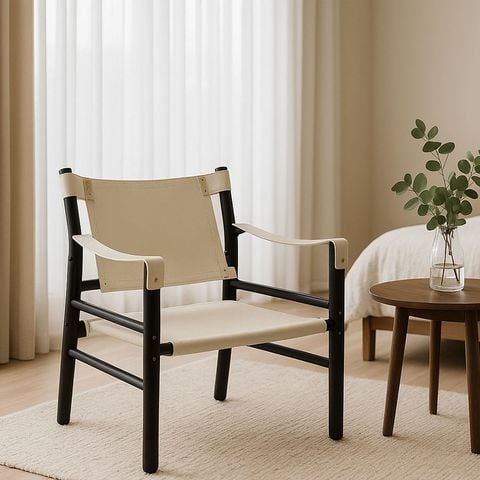 ghế thư giãn dây da màu kem khung đen