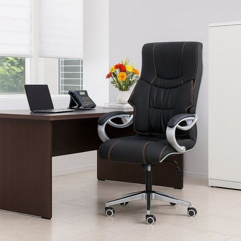  Ghế Giám Đốc Da Thật TKT05 Chân Sắt Mạ Crom 
