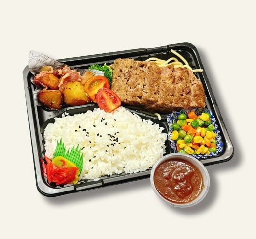  Hộp cơm cốt lết thịt băm sốt BBQ 