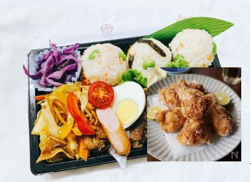  10月08日（木）：スポーツの日☆彡「手羽フライドチキン」＆「彩りおむすび」ミニ焼きそば  (ヤクルト付) 