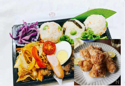  02月24日（火）：大好き！「手羽フライドチキン」＆「彩りおむすび」ミニ焼きそば　(フルーツ付） 