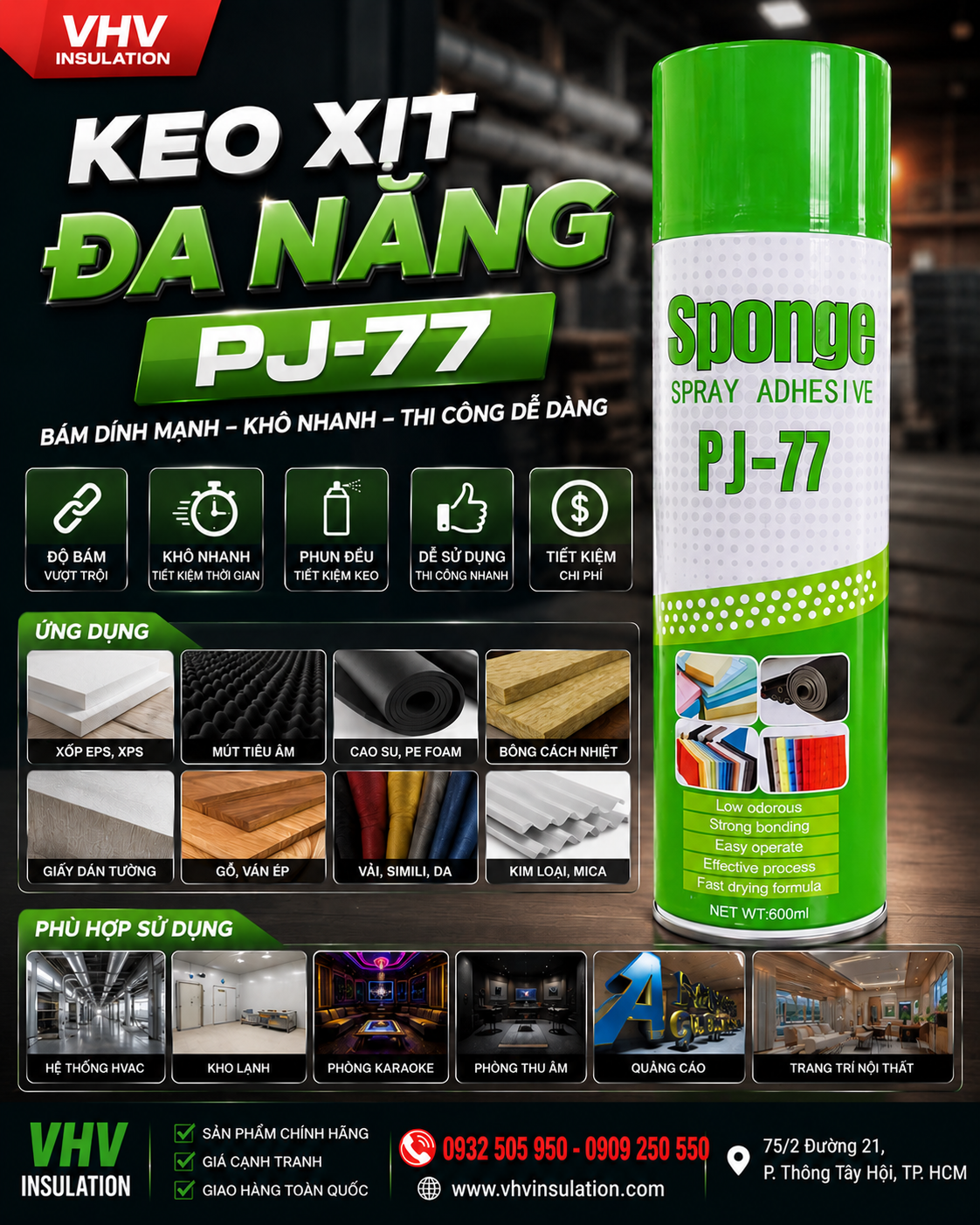  Keo Xịt Đa Năng Sponge PJ-77 Siêu Dính, Chuyên Dán Thảm Simili, Thảm Cỏ Nhân Tạo, Giá Tốt | VHV Insulation 