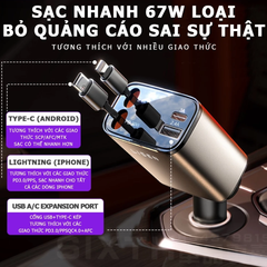 Tẩu Sạc Xe Hơi LISEN 4 In 1 69W – Dây Rút Tự Động USB-C