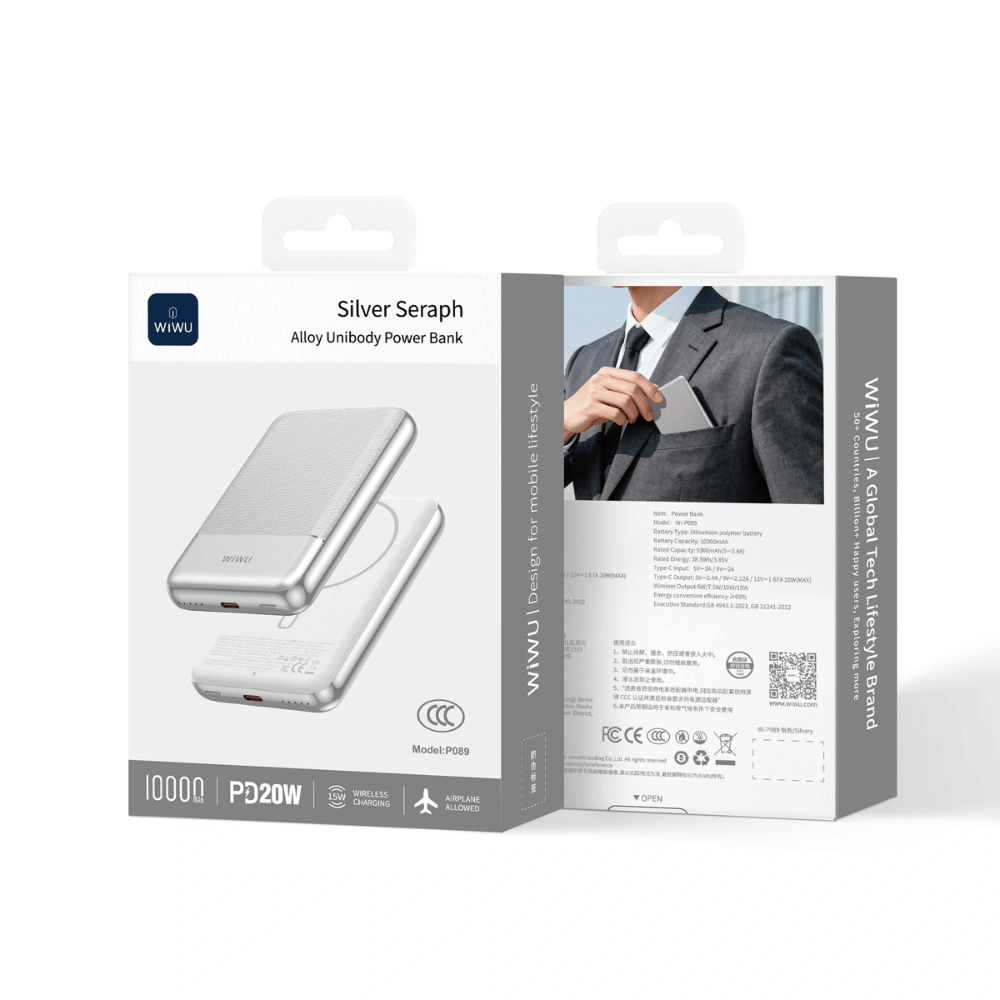 Pin/ Sạc Dự Phòng Không Dây WiWU Silver Seraph Alloy Unibody