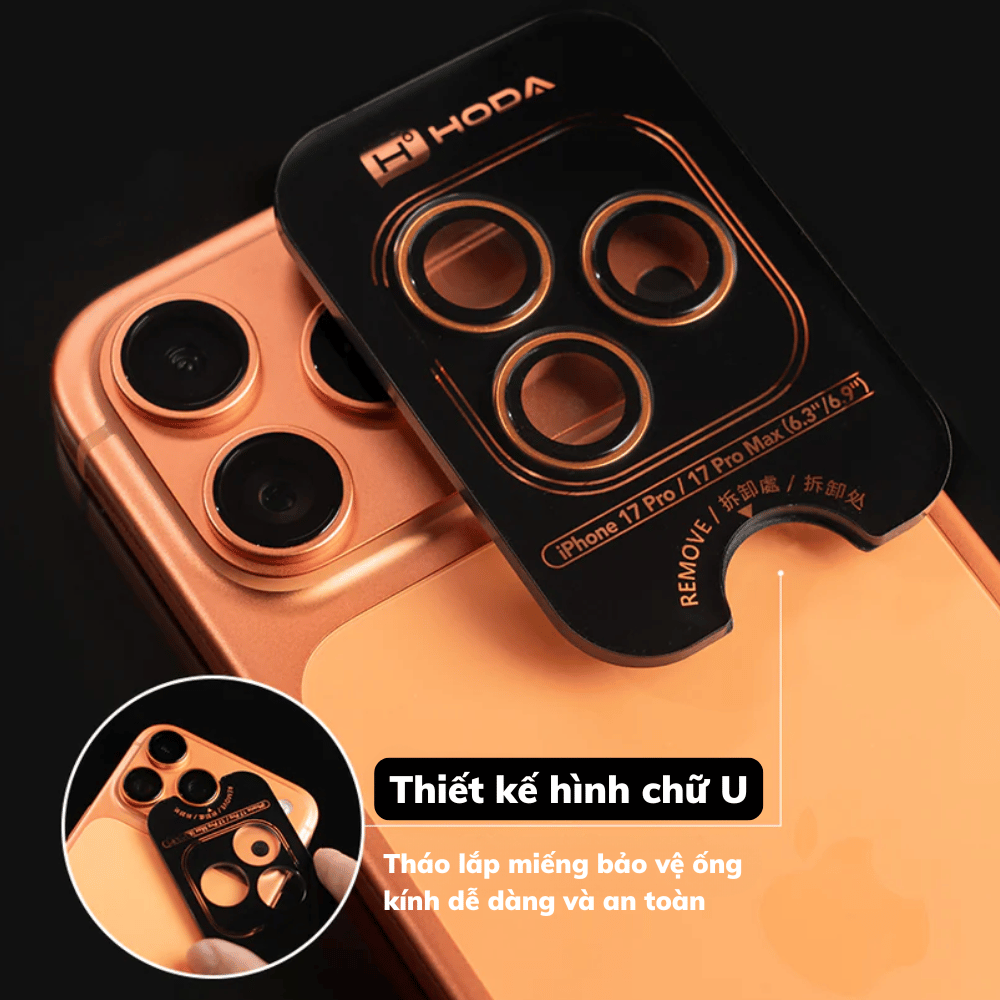 Kính Dán Lens Camera SLR Cho iPhone 17 Pro/ Pro Max HODA Sapphire (Monocular Like Design)
