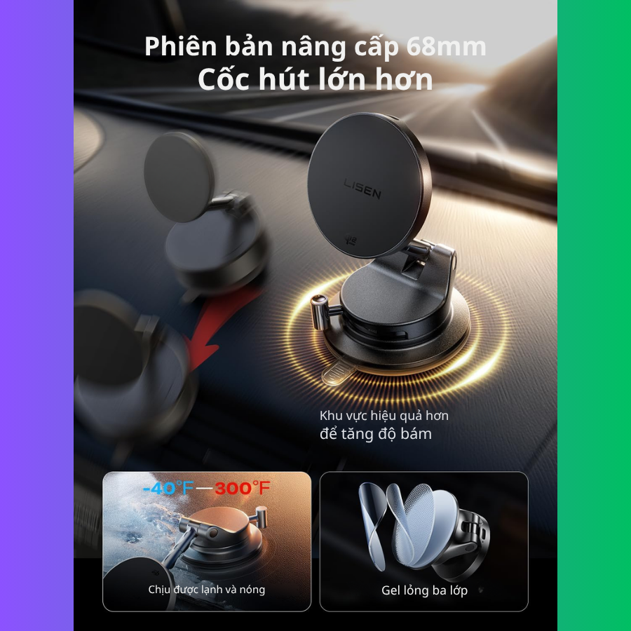 Sạc Không Dây Ô Tô LISEN W608 Pro Qi2.2 25W