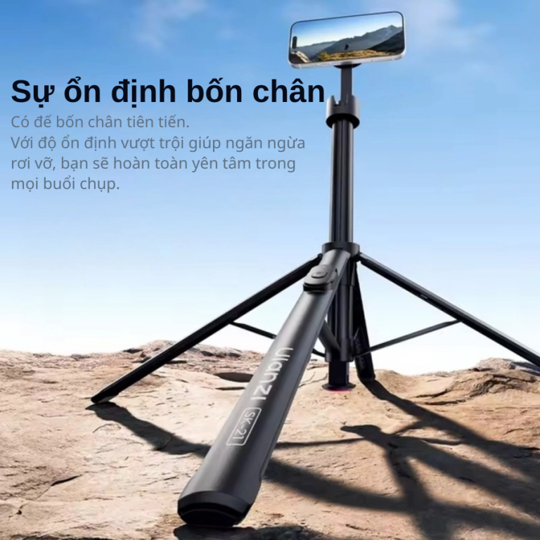 Tripod Ulanzi SK21 Chân Máy Tự Bung Kiêm Gậy Selfie Cao 1.8m Tích Hợp Remote