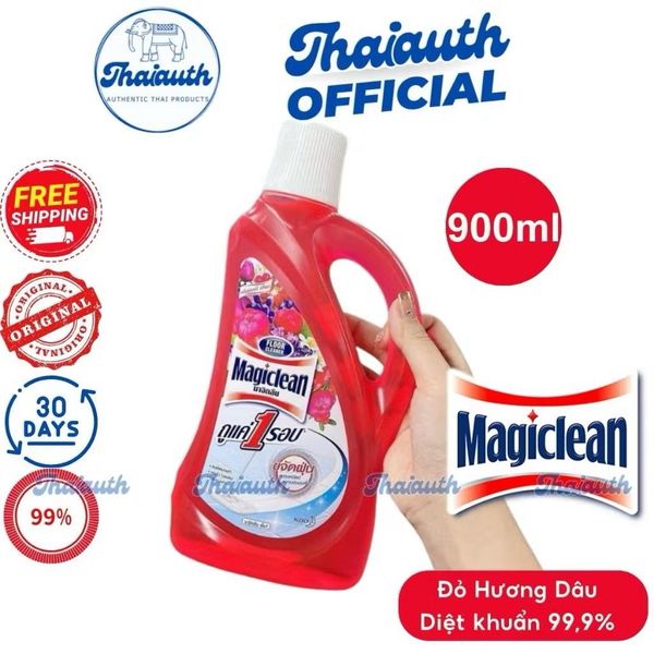 Nước lau sàn hương hoa thơm mát Magiclean Thái Lan màu đỏ 900ml tiêu diệt 99,9% vi khuẩn