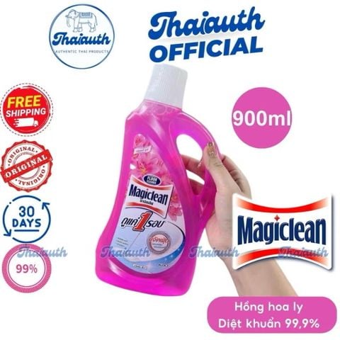Nước lau sàn hương hoa thơm mát Magiclean Thái Lan màu hồng 900ml tiêu diệt 99,9% vi khuẩn