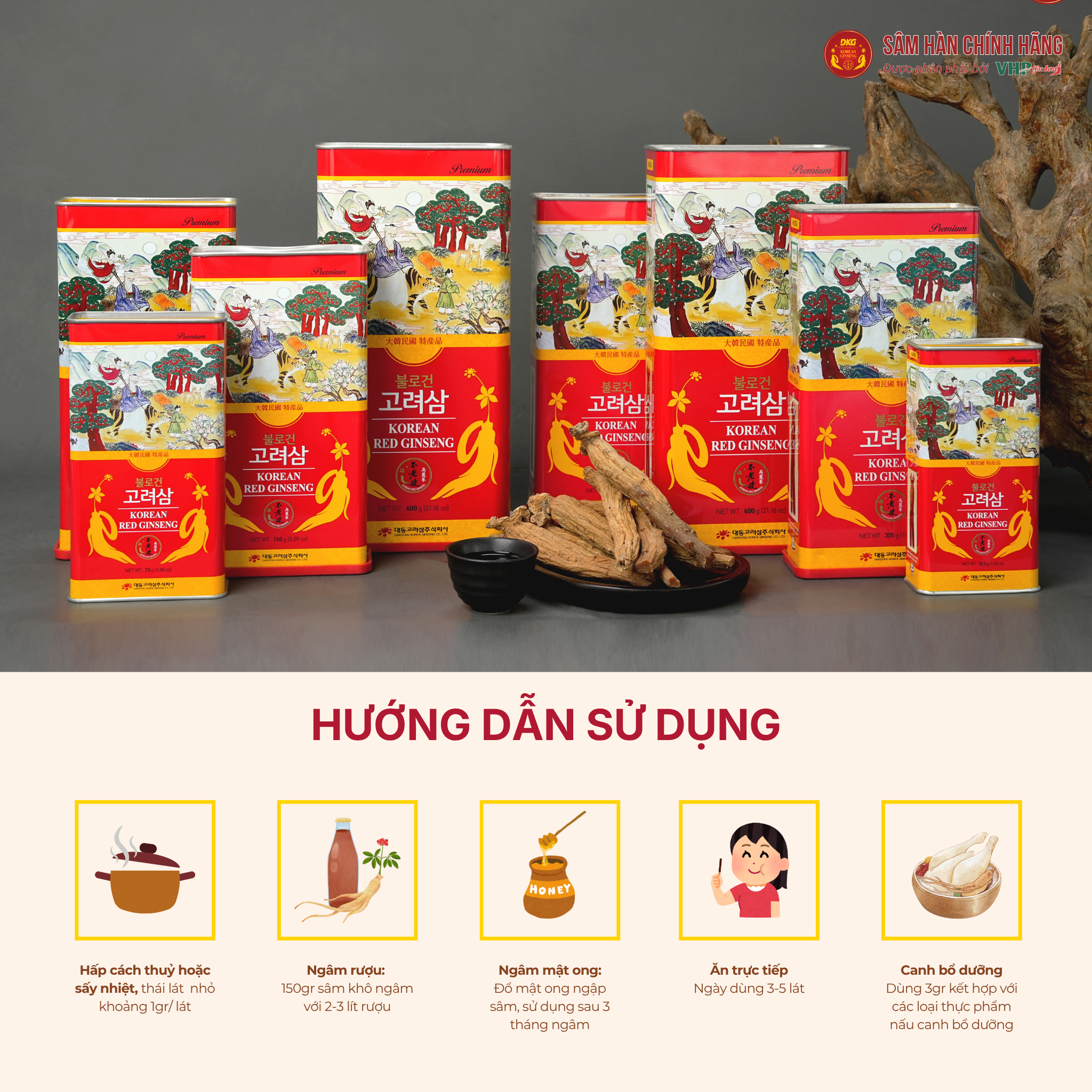  Hồng sâm củ khô 6 năm tuổi (Korean Red Ginseng 6Y 16-25 Root) 150g/hộp 