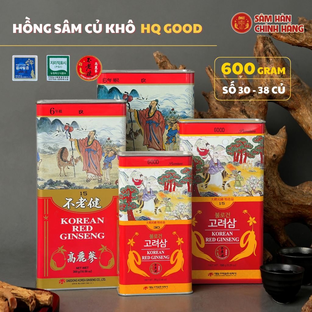  Hồng sâm củ khô HQ Good 600g - Daedong - số 30 (38 củ) 