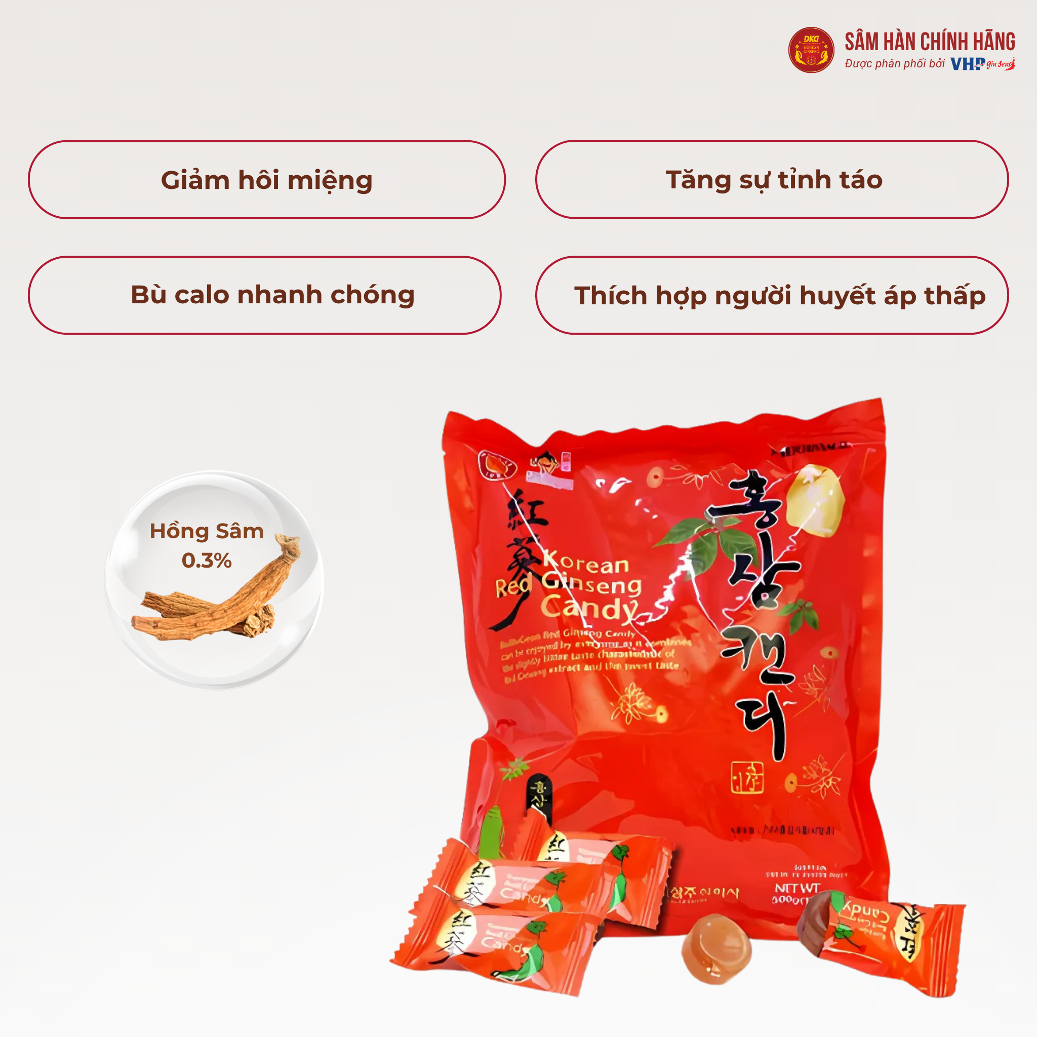  Kẹo hồng sâm Hàn Quốc (Korean Red Ginseng Candy) 120g/gói 