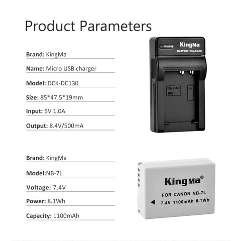 Bộ pin sạc máy ảnh Kingma for Canon NB-7L