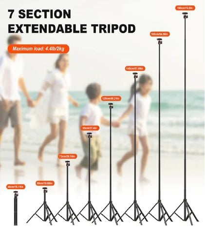 Chân máy điện thoại Coman MT65 74,8 inch bằng hợp kim nhôm có thể thu vào, đầu bi 360°