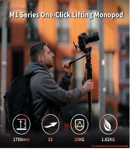 Chân máy ảnh đơn sợi carbon COMAN M1 Pro 1645mm tháo lắp nhanh Khóa chân chịu tải 20kg