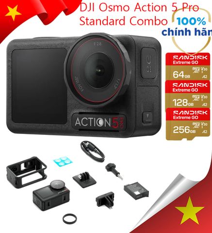 Máy quay Actioncam DJI Osmo Action 5 Pro Standard Combo + Thẻ nhớ Sandisk Extreme Go 64GB, 128GB, 256GB