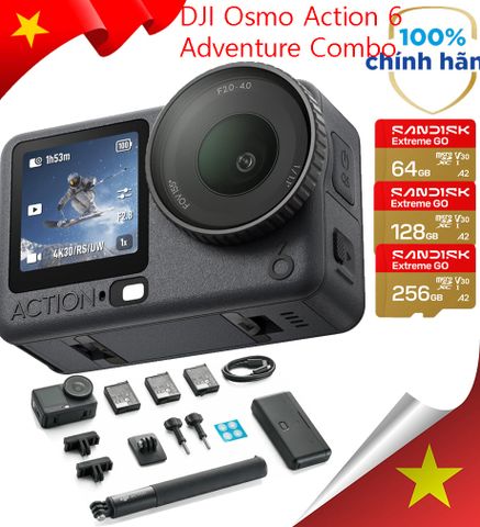 Máy quay ActionCam DJI Osmo Action 6 Adventure Combo + Thẻ nhớ Sandisk Extreme Go 64GB, 128GB, 256GB
