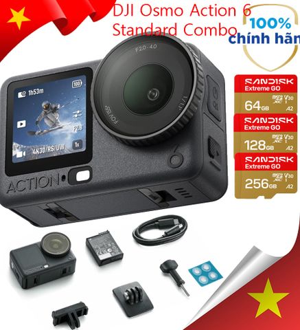 Máy quay ActionCam DJI Osmo Action 6 Standard Combo + Thẻ nhớ Sandisk Extreme Go 64GB, 128GB, 256GB