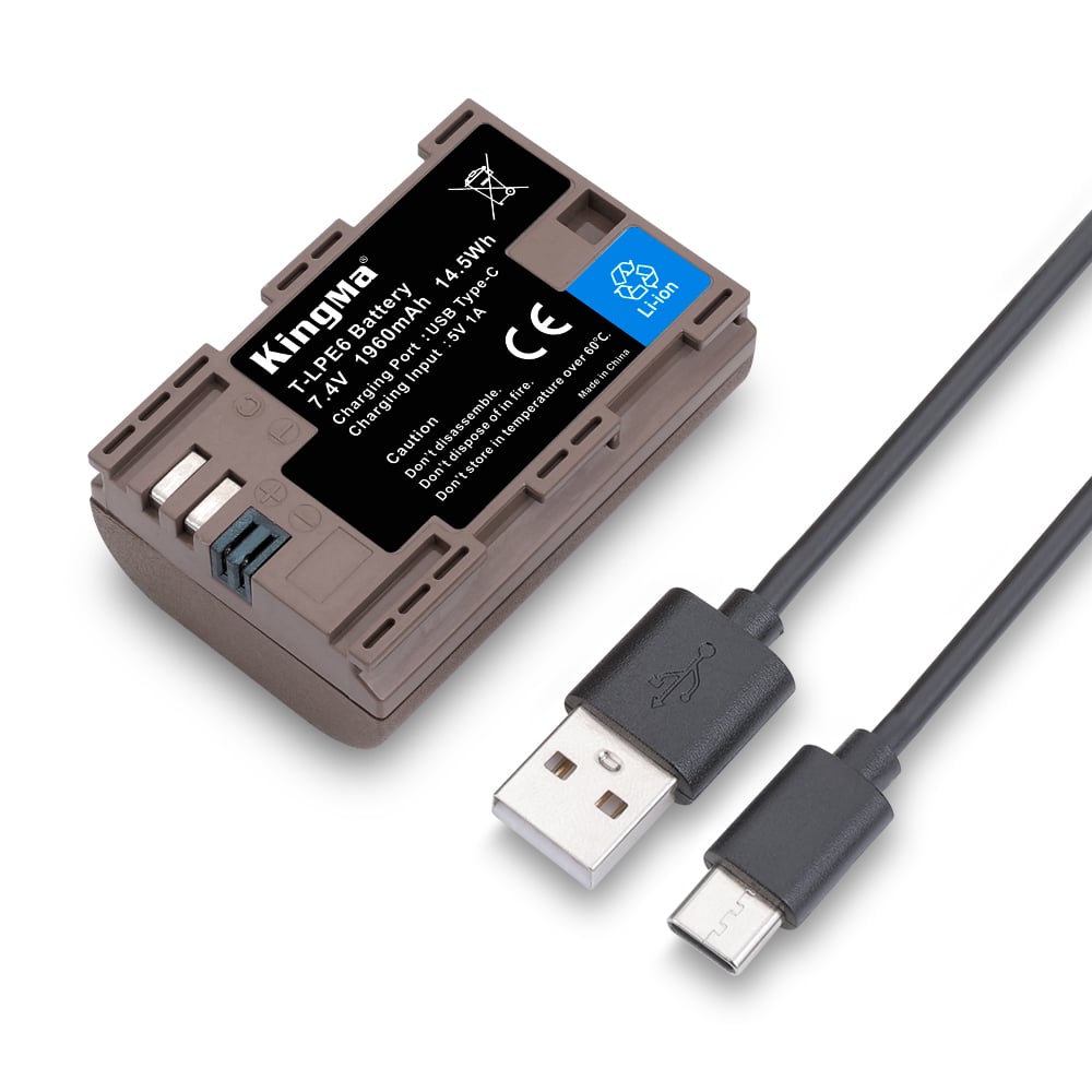 Pin máy ảnh Kingma sạc trực tiếp Type-C for Canon LP-E6 , 1960mAh