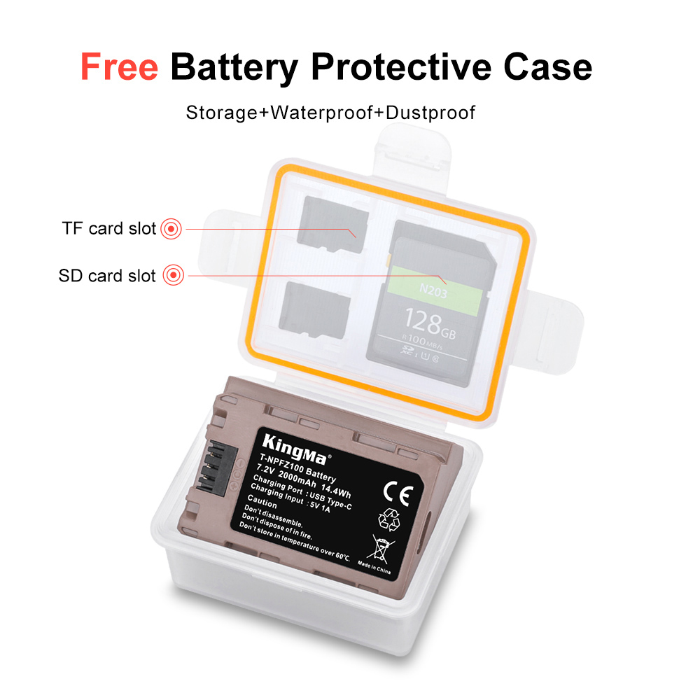 Pin máy ảnh Kingma sạc trực tiếp Type-C for Sony NP-FZ100 , 2000mAh