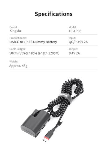 Giả pin Kingma USB-C for Canon TC LP-E6