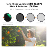 Filter Kính lọc K&F Concept 3in1 Nano C ND2-32 & CPL & Black Diffusion 1/4, 37-82mm