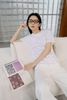 1.Áo thun trắng cotton Chữ in chìm 