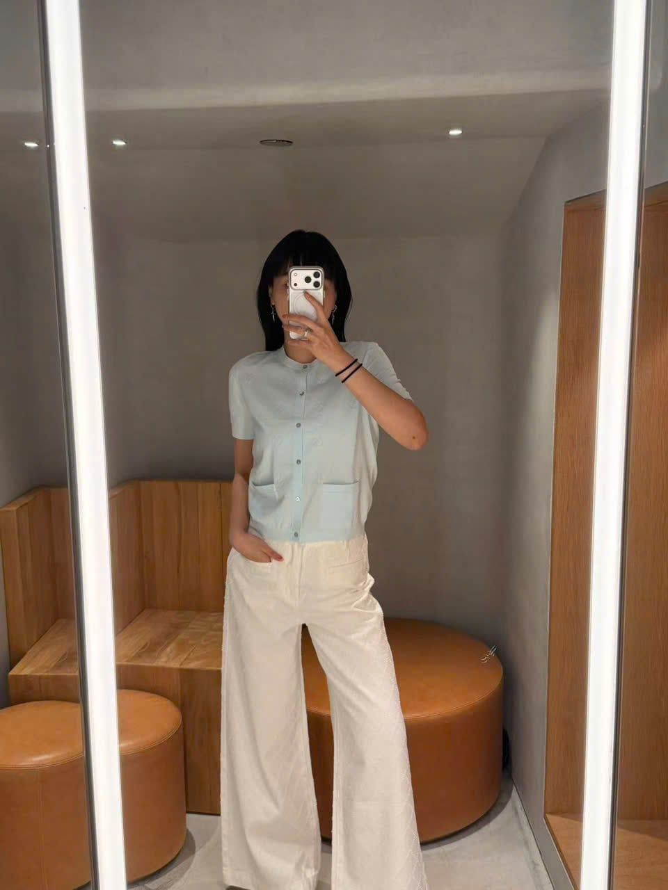  Áo CDG ngắn tay xanh pastel họa tiết chìm 