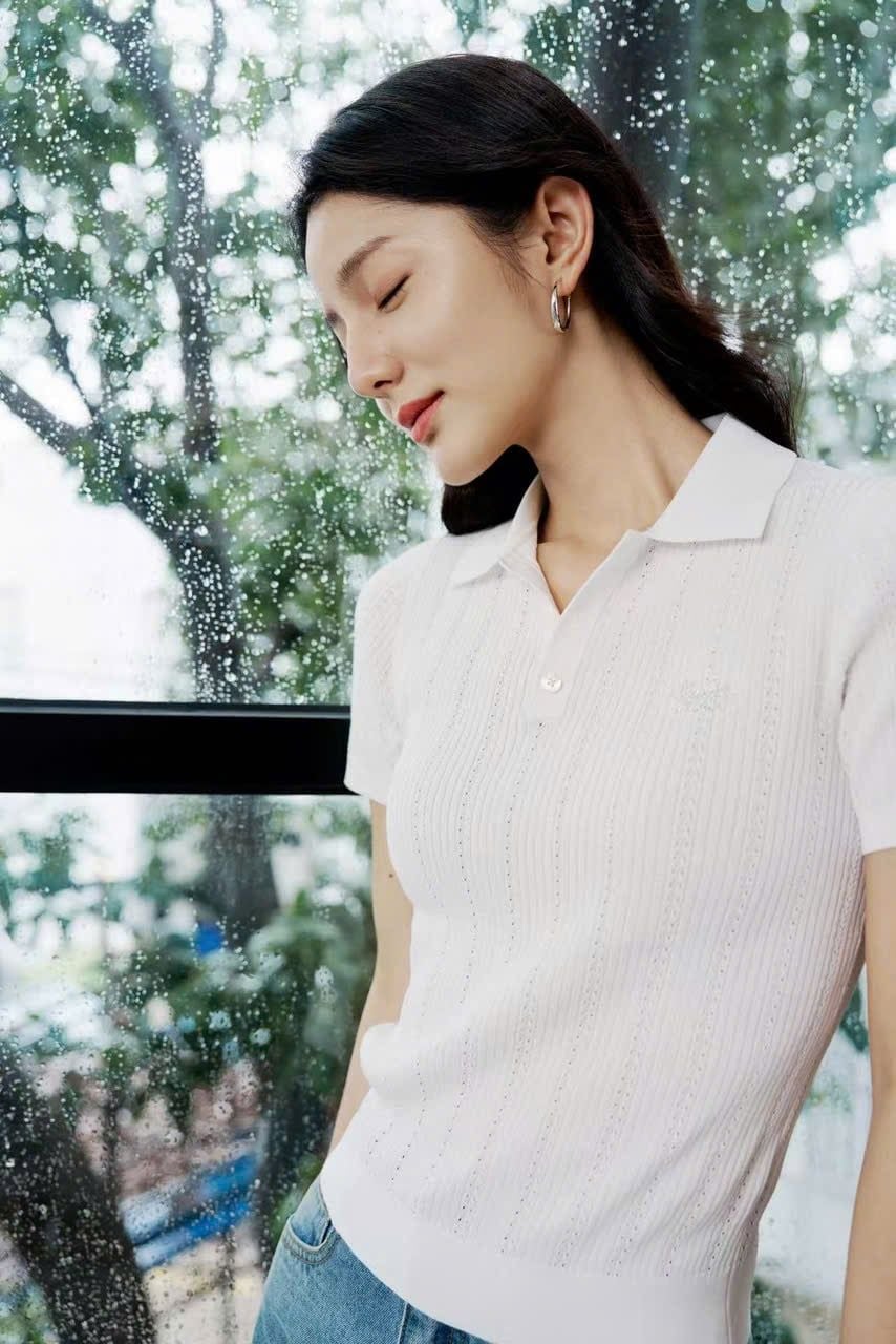  Áo Polo Trắng gân nổi 