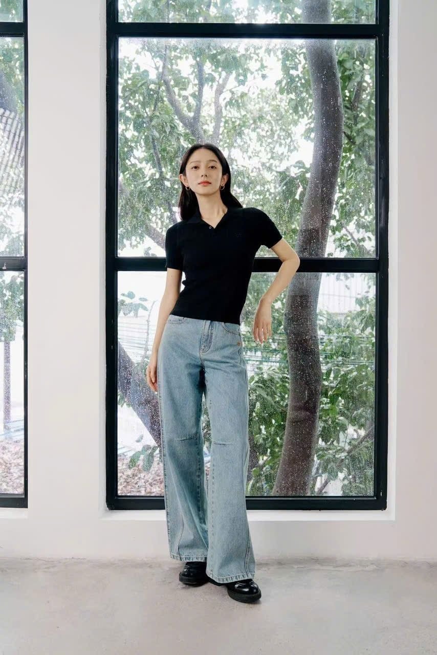  Áo Polo Đen gân nổi 