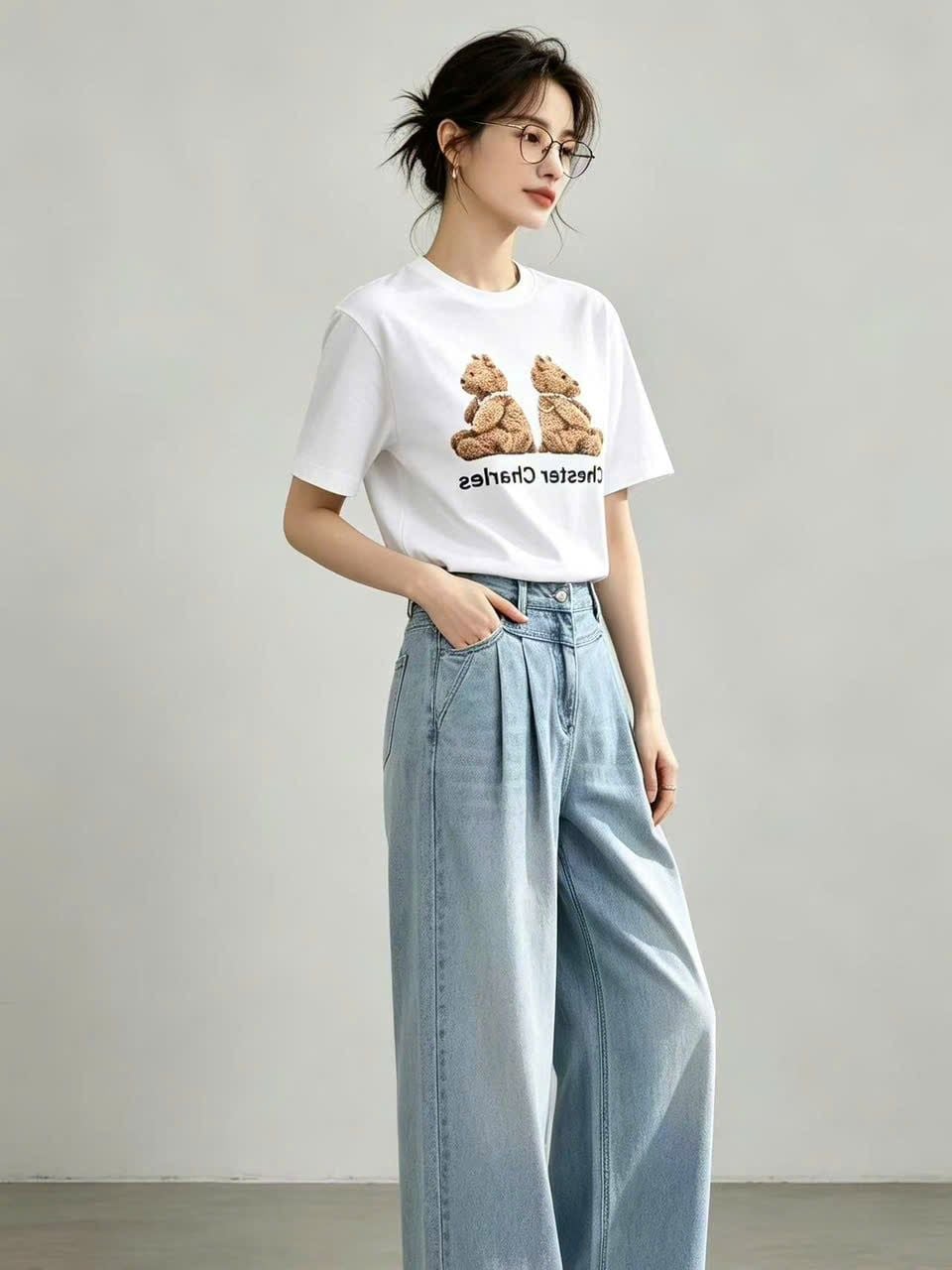  Áo thun trắng Gấu đôi 