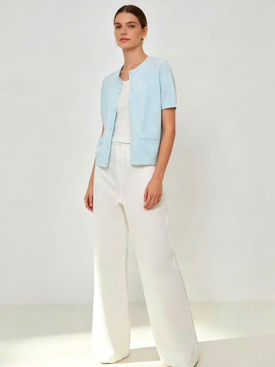  Áo CDG ngắn tay xanh pastel họa tiết chìm 
